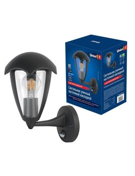 Купить Уличный настенный светильник Uniel UUL-S81A 60W/E27 Sensor IP54 Black UL-00006813