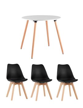 Купить Обеденная группа стол Oslo Round WT, 3 стула FRANKFURT черный, Цвет: черный