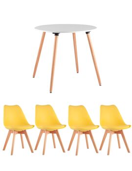Купить Обеденная группа стол Oslo Round WT, 4 стула FRANKFURT желтый, Цвет: желтый