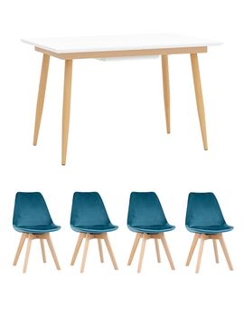 Купить Обеденная группа стол Стокгольм 120-160*80, 4 стула Frankfurt велюр синие, Цвет: синий