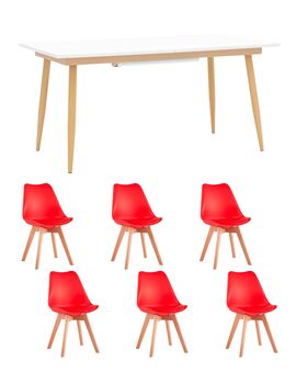 Купить Обеденная группа стол Стокгольм 160-220*90, 6 стульев Frankfurt красные, Цвет: красный