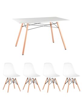 Купить Обеденная группа стол DSW Rectangle белый, 4 стула Style DSW белый, Цвет: белый-1