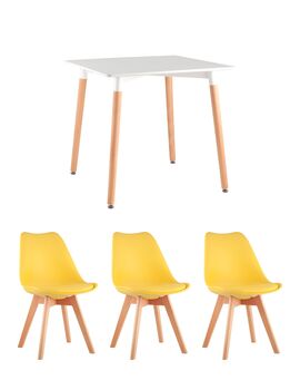 Купить Обеденная группа стол Oslo Square WT белый, 3 стула Frankfurt желтый, Цвет: желтый