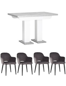 Купить Обеденная группа стол Clyde бетон/белый, стулья Венера велюр серые, Цвет: серый