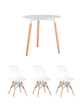 Купить Обеденная группа стол DST, 3 стула SIMPLE DSW белые, Цвет: белый-1