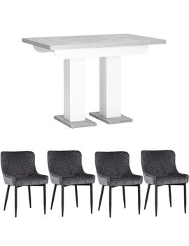 Купить Обеденная группа стол Clyde бетон/белый, стулья Ститч серые, Цвет: серый-2