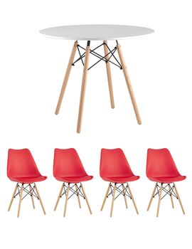 Купить Обеденная группа стол DSW D90, 4 стула Eames Soft красный, Цвет: красный