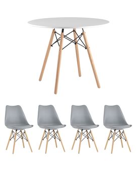 Купить Обеденная группа стол DSW D90, 4 стула Eames Soft серый, Цвет: серый