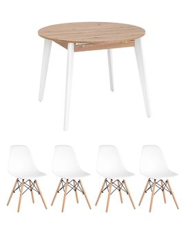 Купить Обеденная группа стол Rondo дуб/белый, 4 стула Style DSW белый, Цвет: белый-3