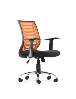 Купить Кресло Barneo K-138 для персонала черная ткань оранжевая сетка, газлифт 3кл черный/хромированный металл, Цвет: оранжевый