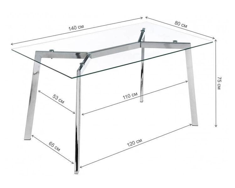 Купить Стол Modern 140 прямоугольный, металл, стекло, 140 x 80 см, Варианты цвета: прозрачный, фото 2