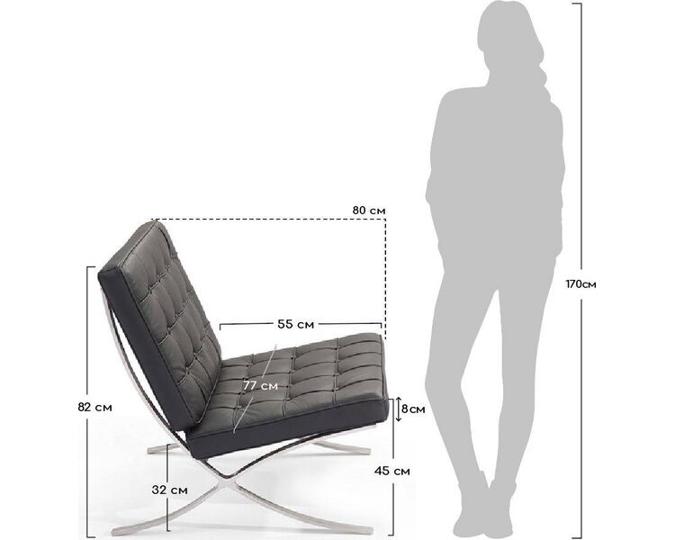 Купить Кресло Barcelona Chair, экокожа, черный, Цвет: черный, фото 9