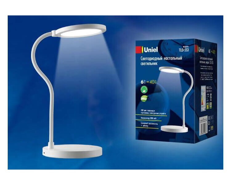 Купить Настольная лампа Uniel TLD-553 White/LED/400Lm/4500K/Dimmer/USB UL-00003338, фото 2