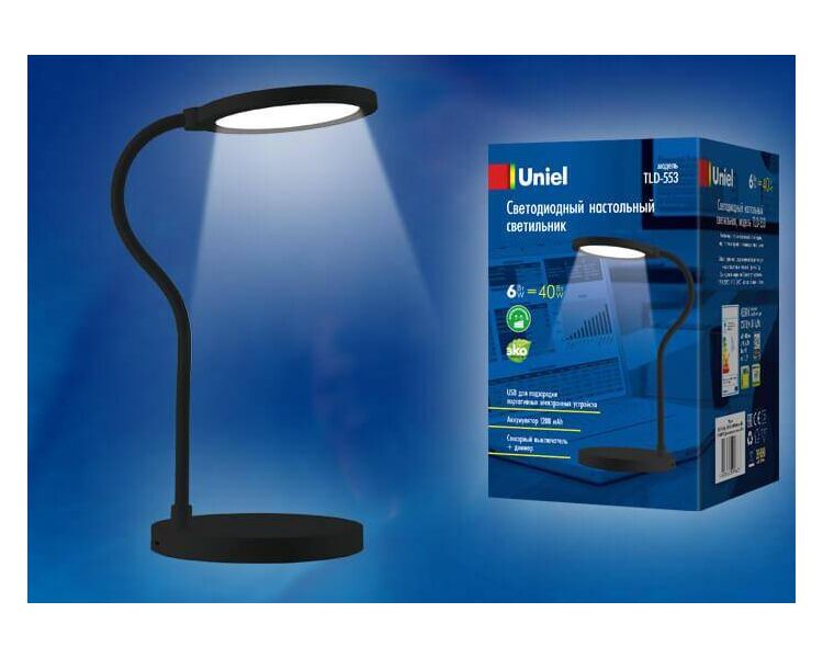 Купить Настольная лампа Uniel TLD-553 Black/LED/400Lm/4500K/Dimmer/USB UL-00003339, фото 2