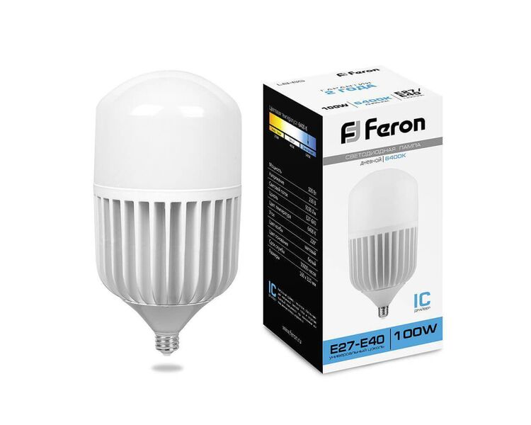 Купить Лампа светодиодная Feron E27-E40 100W 6400K Цилиндр Матовая LB-65 25827