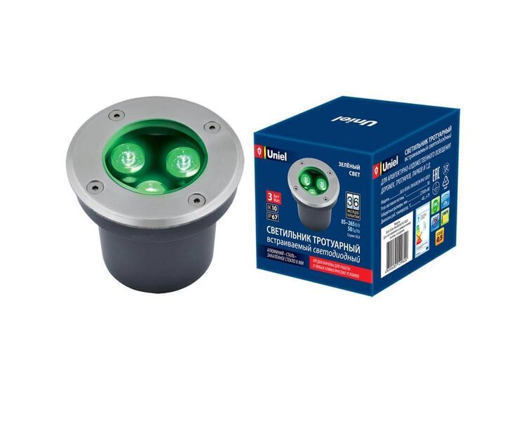 Купить Ландшафтный светодиодный светильник Uniel ULU-B10A-3W/Green IP67 Grey UL-00006819