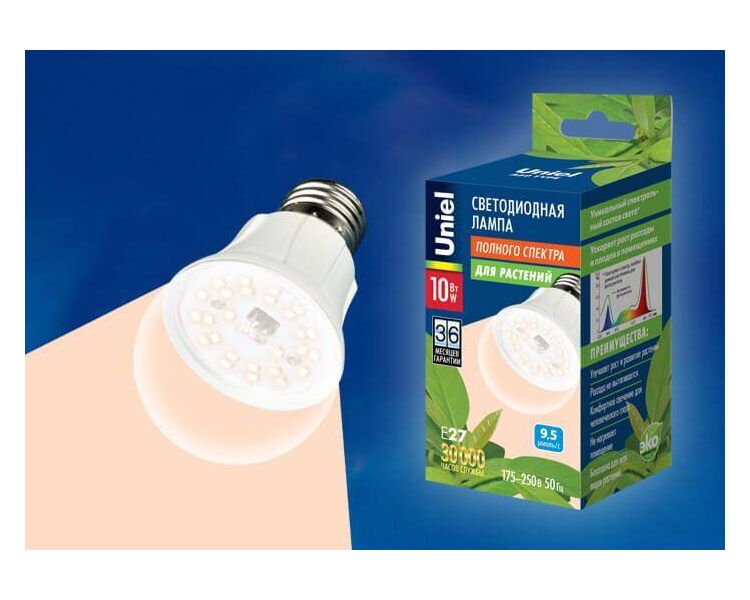 Купить Лампа светодиодная для растений Uniel E27 10W прозрачная LED-A60-10W/SPFR/E27/CL PLP01WH UL-00001820, фото 2