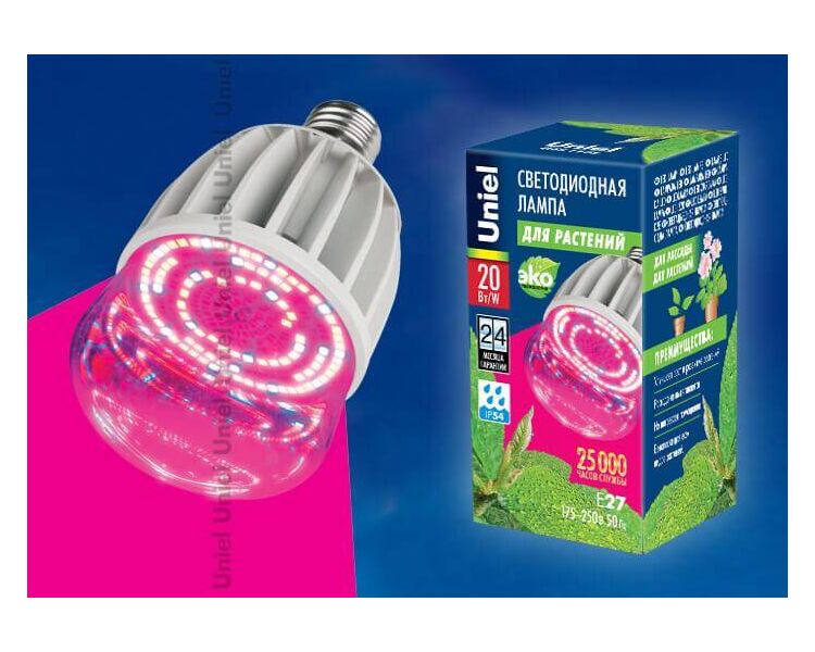 Купить Лампа светодиодная для растений Uniel E27 20W 650K прозрачная LED-M80-20W/SP/E27/CL 11098, фото 2