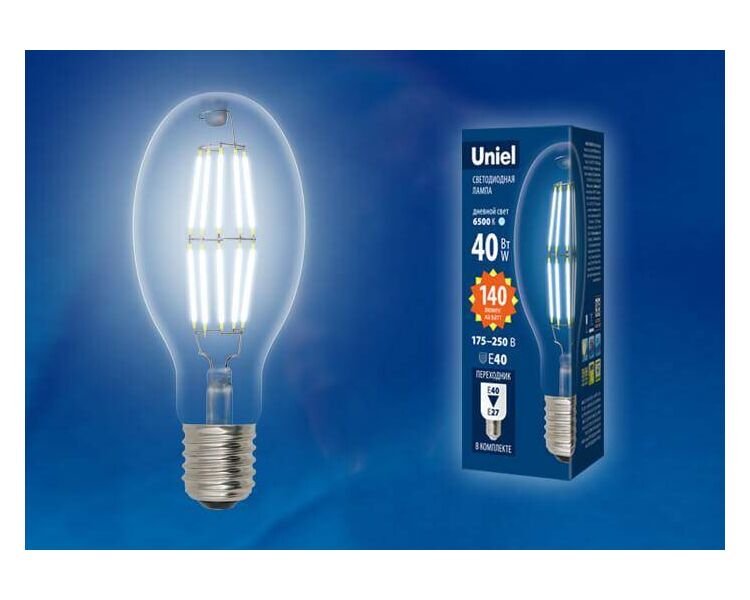 Купить Лампа светодиодная филаментная Uniel E40 40W 6500K прозрачная LED-ED90-40W/DW/E40/CL GLP05TR UL-00003763, фото 2