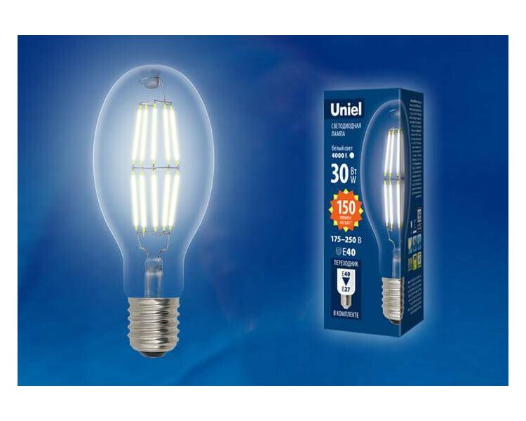 Купить Лампа светодиодная филаментная Uniel E40 30W 4000K прозрачная LED-ED90-30W/NW/E40/CL GLP05TR UL-00003760, фото 2