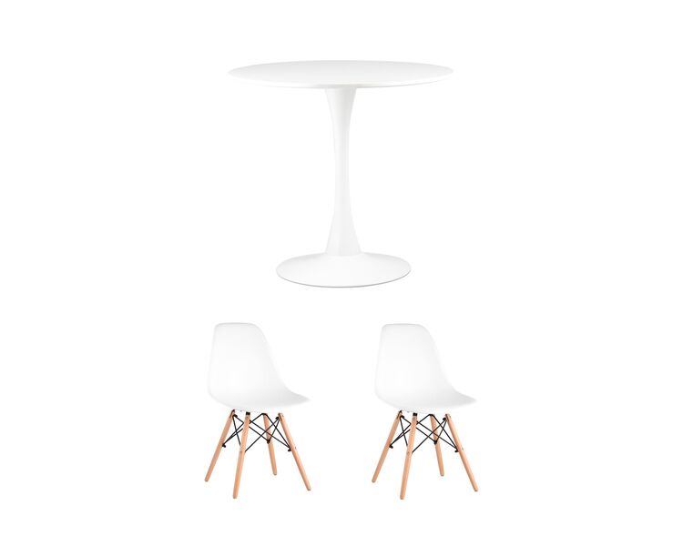 Купить Обеденная группа стол Tulip D80 белый, 2 стула SIMPLE DSW белые, Цвет: белый-2