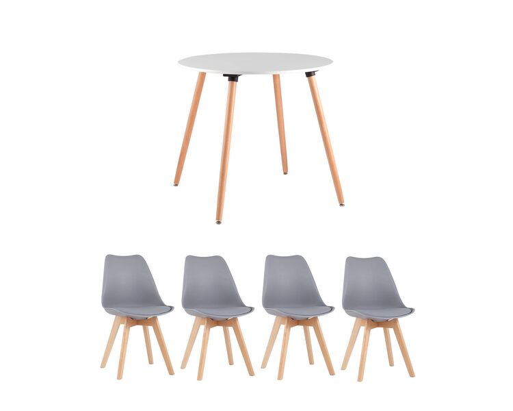 Купить Обеденная группа стол Oslo Round WT, 4 стула FRANKFURT серый, Цвет: серый