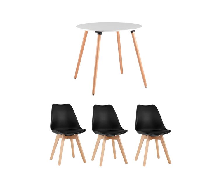 Купить Обеденная группа стол Oslo Round WT, 3 стула FRANKFURT черный, Цвет: черный