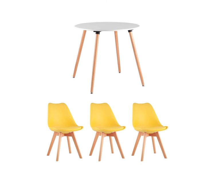 Купить Обеденная группа стол Oslo Round WT, 3 стула FRANKFURT желтый, Цвет: желтый