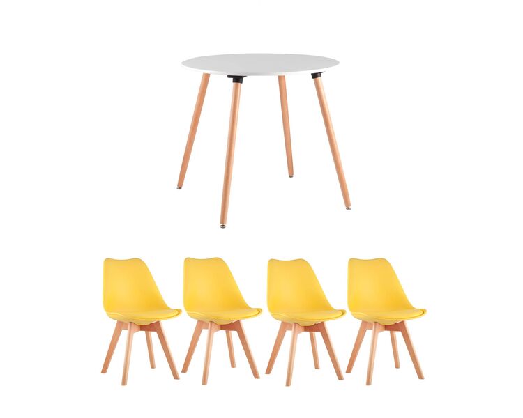 Купить Обеденная группа стол Oslo Round WT, 4 стула FRANKFURT желтый, Цвет: желтый