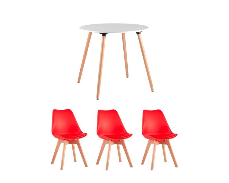 Купить Обеденная группа стол Oslo Round WT, 3 стула FRANKFURT красный, Цвет: красный