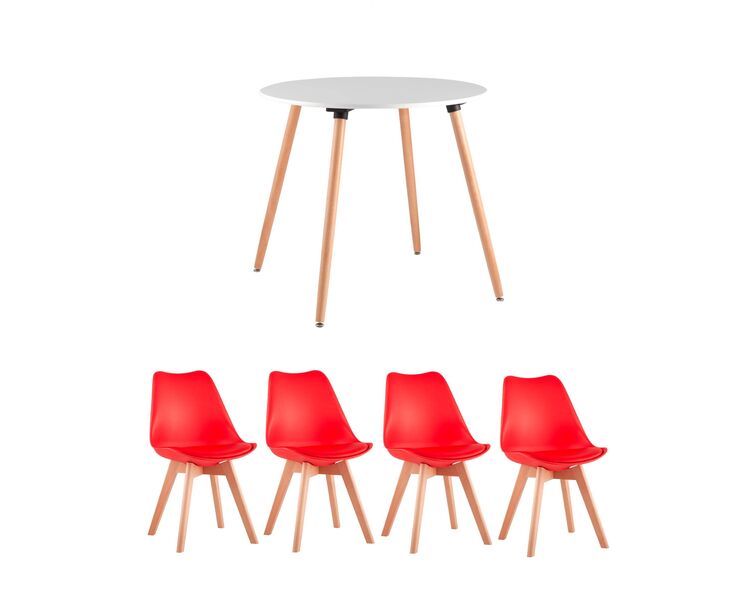 Купить Обеденная группа стол Oslo Round WT, 4 стула FRANKFURT красный, Цвет: красный