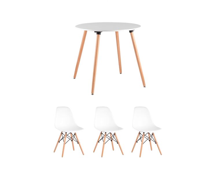 Купить Обеденная группа стол Oslo Round WT, 3 стула SIMPLE DSW белый, Цвет: белый-1