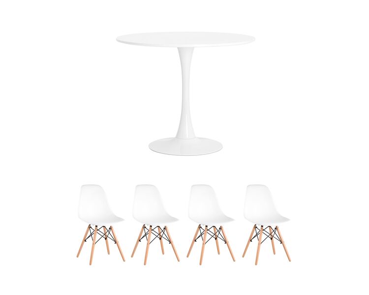 Купить Обеденная группа стол Tulip D90 белый, 4 стула Style DSW белые, Цвет: белый