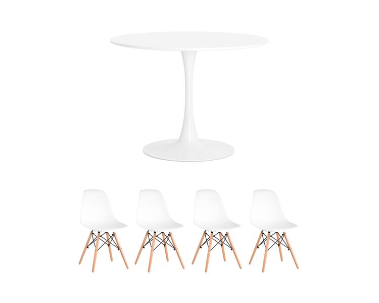 Купить Обеденная группа стол Tulip D100 белый, 4 стула Style DSW белые, Цвет: белый-4
