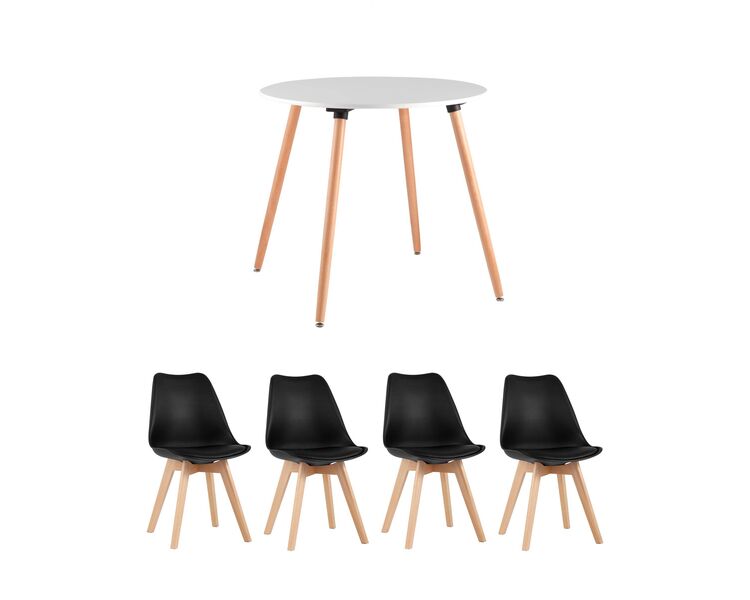 Купить Обеденная группа стол Oslo Round WT, 4 стула FRANKFURT черный, Цвет: черный