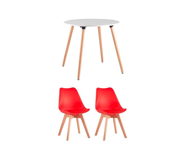 Купить Обеденная группа стол Oslo Round WT, 2 стула FRANKFURT красный, Цвет: красный
