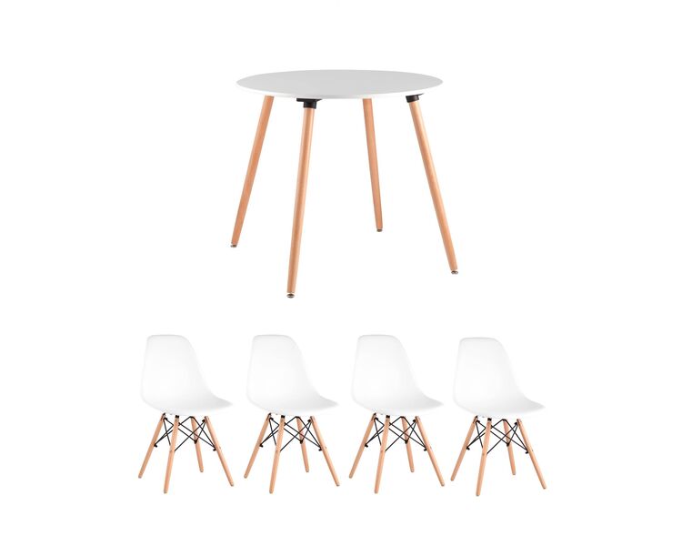 Купить Обеденная группа стол Oslo Round WT, 4 стула Style DSW белый, Цвет: белый-1
