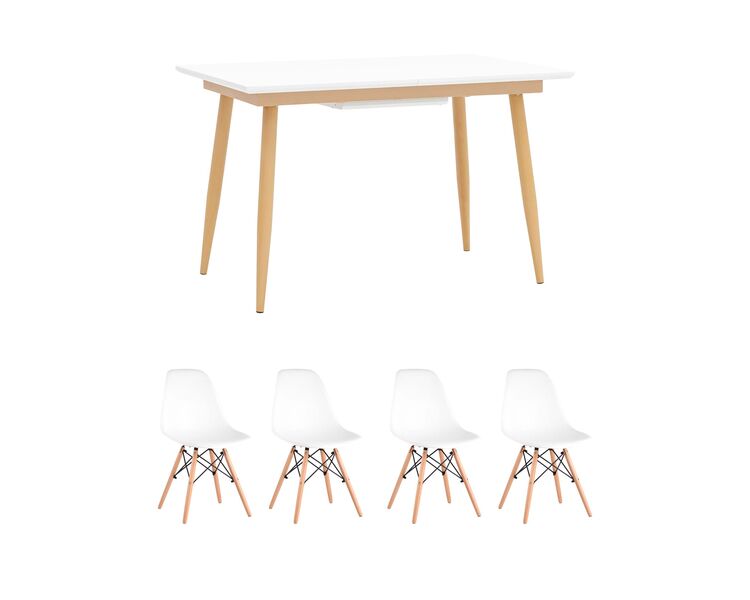 Купить Обеденная группа стол Стокгольм 120-160*80, 4 стула Style DSW белый, Цвет: белый-1