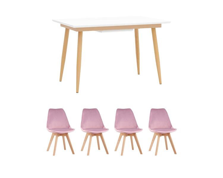 Купить Обеденная группа стол Стокгольм 120-160*80, 4 стула Frankfurt велюр розовые, Цвет: розовый-2