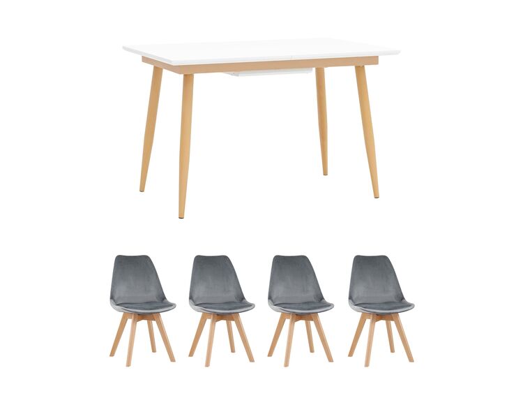 Купить Обеденная группа стол Стокгольм 120-160*80, 4 стула Frankfurt велюр серые, Цвет: серый-3