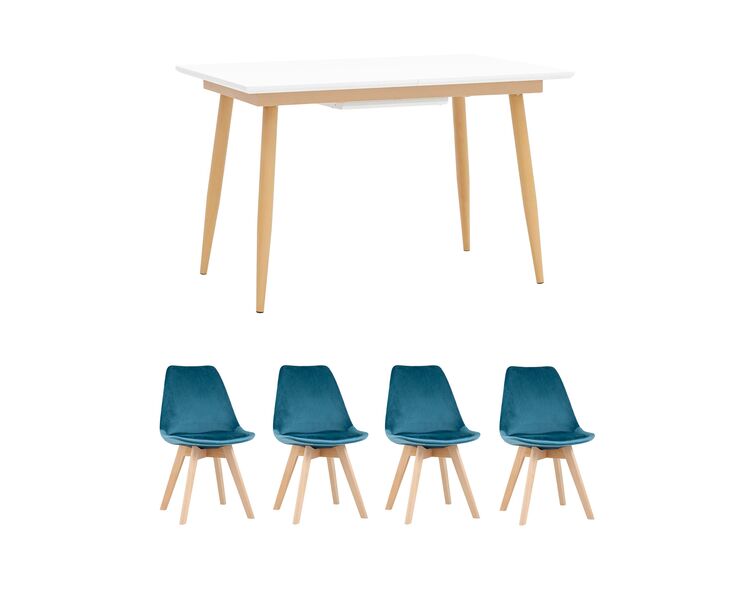 Купить Обеденная группа стол Стокгольм 120-160*80, 4 стула Frankfurt велюр синие, Цвет: синий