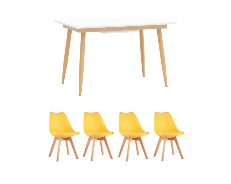 Купить Обеденная группа стол Стокгольм 120-160*80, 4 стула Frankfurt желтые, Цвет: желтый-1