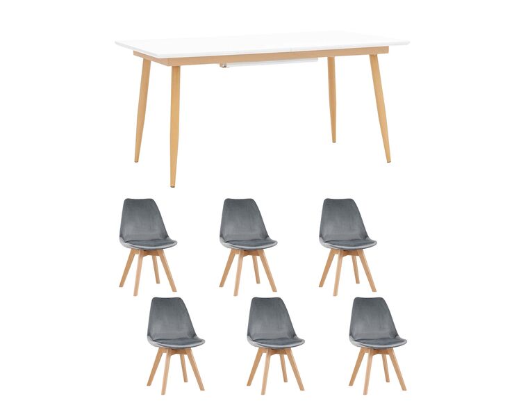 Купить Обеденная группа стол Стокгольм 160-220*90, 6 стульев Frankfurt велюр серые, Цвет: серый
