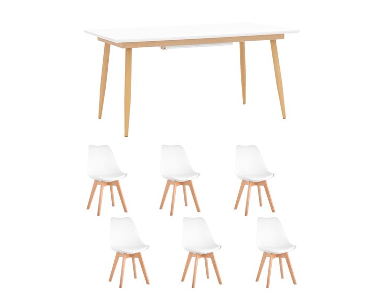 Купить Обеденная группа стол Стокгольм 160-220*90, 6 стульев Frankfurt белые, Цвет: белый