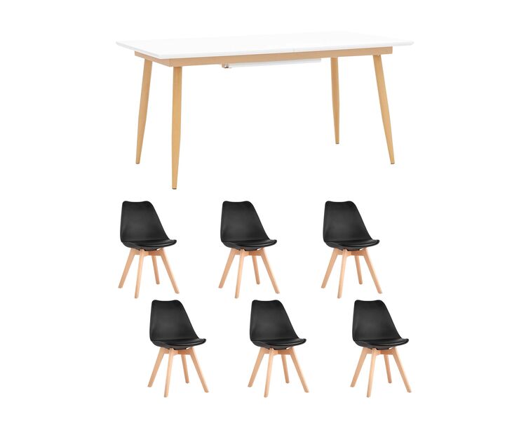 Купить Обеденная группа стол Стокгольм 160-220*90, 6 стульев Frankfurt черные, Цвет: черный