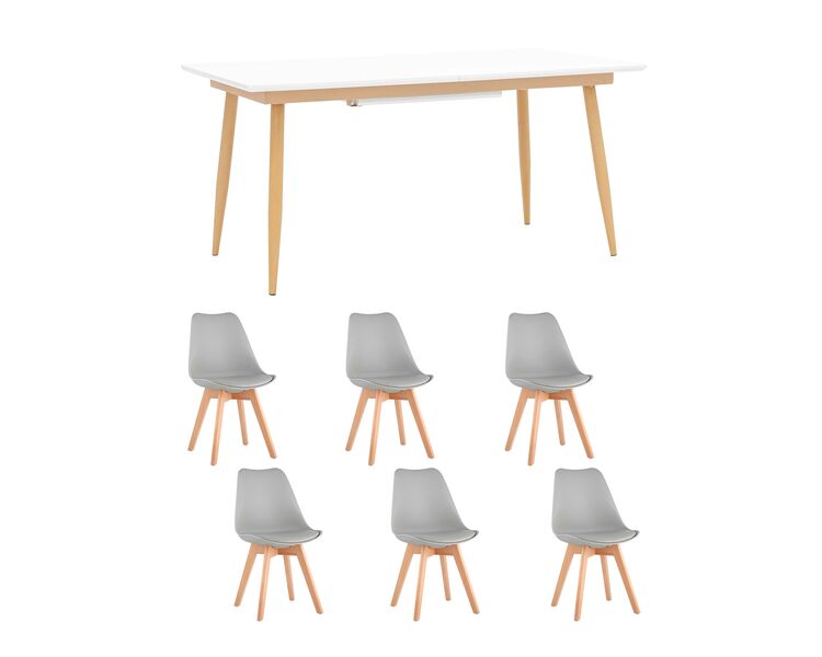 Купить Обеденная группа стол Стокгольм 160-220*90, 6 стульев Frankfurt серые, Цвет: серый