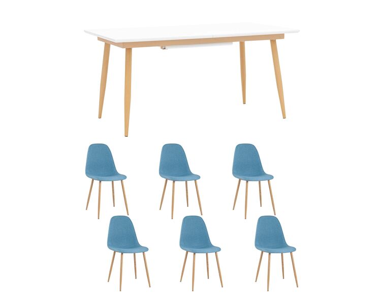 Купить Обеденная группа стол Стокгольм 160-220*90, 6 стульев Валенсия голубые, Цвет: голубой