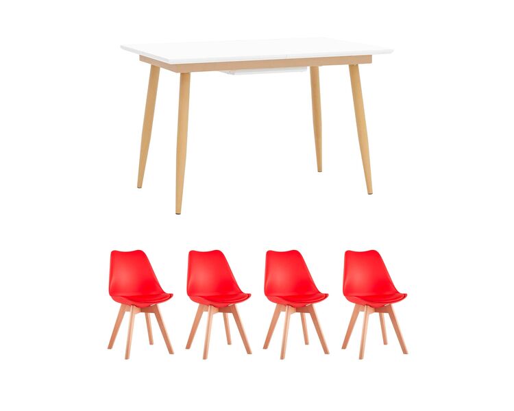 Купить Обеденная группа стол Стокгольм 120-160*80, 4 стула Frankfurt красные, Цвет: красный