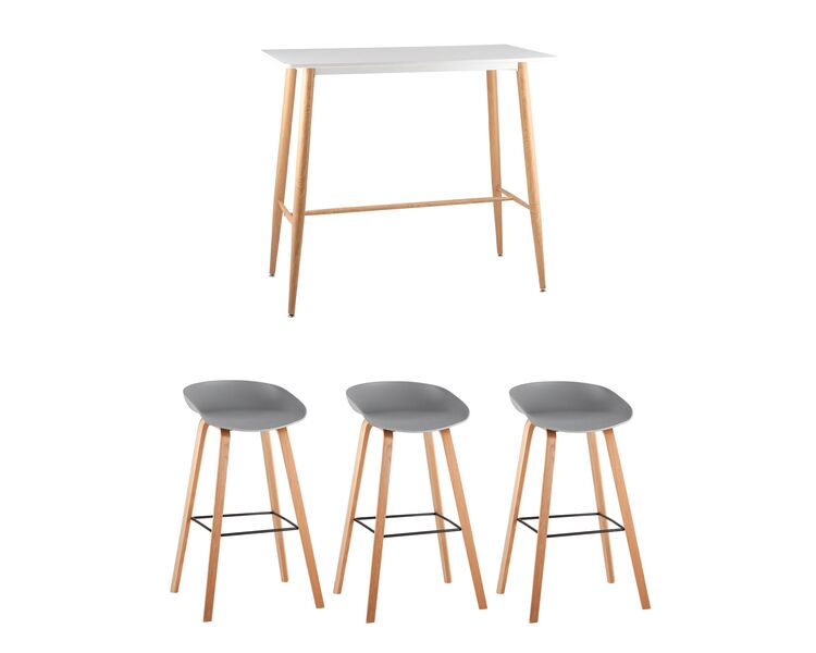 Купить Обеденная группа стол барный DSW белый, 3 барных стула LIBRA серый, Цвет: серый