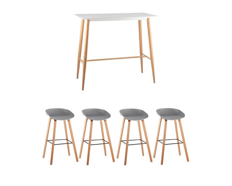 Купить Обеденная группа стол барный DSW белый, 4 барных стула LIBRA серый, Цвет: серый